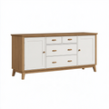 Buffet 160 x 40 x 85 cm en panneaux dérivés du bois blanc et bois naturel avec rangements style scandinave