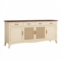 Buffet 180 cm en bois crème et brun avec portes en cannage style campagne