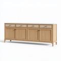 Buffet 200 x 45 x 85 cm en bois chêne clair blanc avec cannage style contemporain