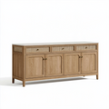 Buffet 160 x 40 x 85 cm en bois beige avec cannage et plateau blanc style naturel rangement