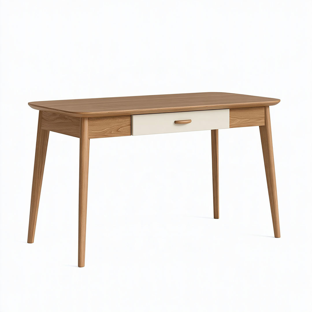 Bureau 120 x 60 x 75 cm en bois marron et blanc avec tiroir style scandinave