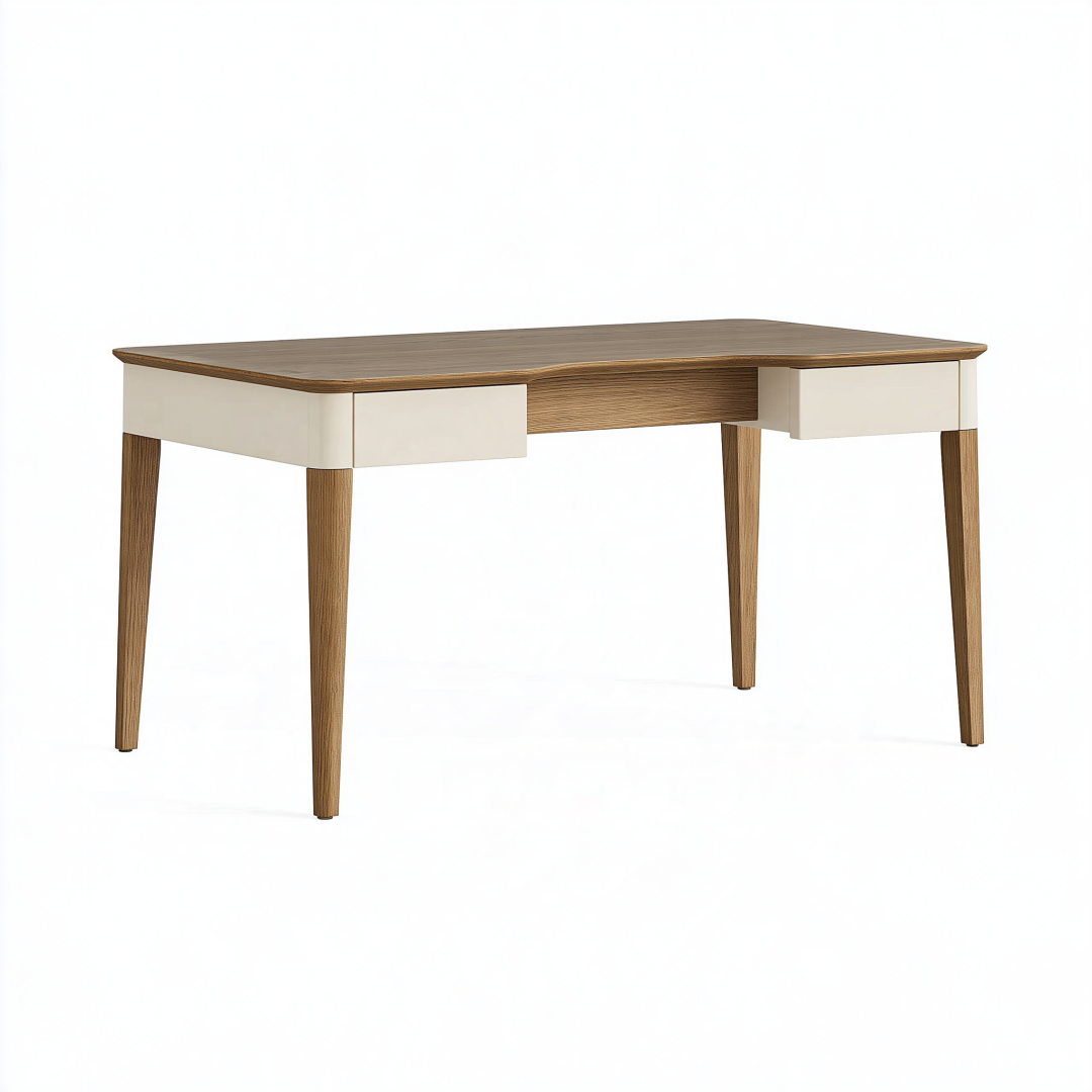 Bureau 120 x 60 x 75 cm en bois marron et blanc avec deux tiroirs style scandinave