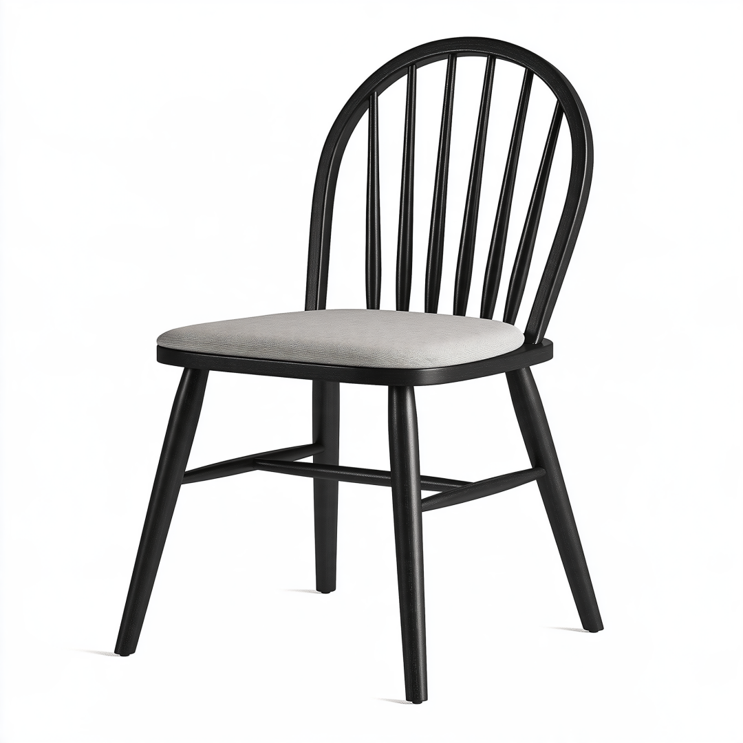 Chaise de salle à manger 52 x 55 x 92 cm en bois noir avec assise rembourrée grise style scandinave