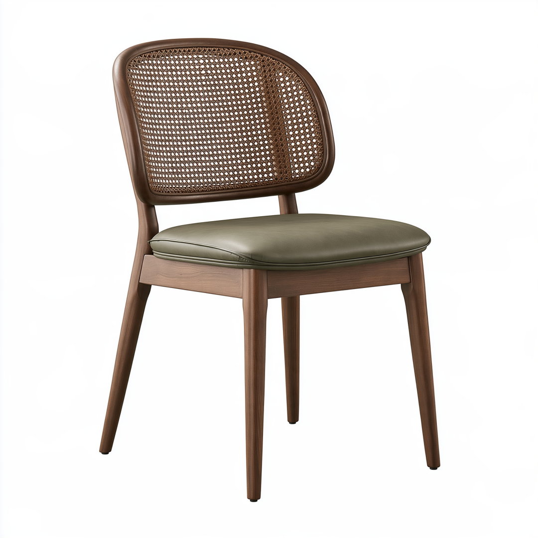Chaise 50 x 55 x 82 cm en bois brun avec cannage et assise rembourrée vert olive
