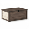 Coffre de rangement extérieur 120 x 60 x 63 cm en résine marron et beige avec couvercle