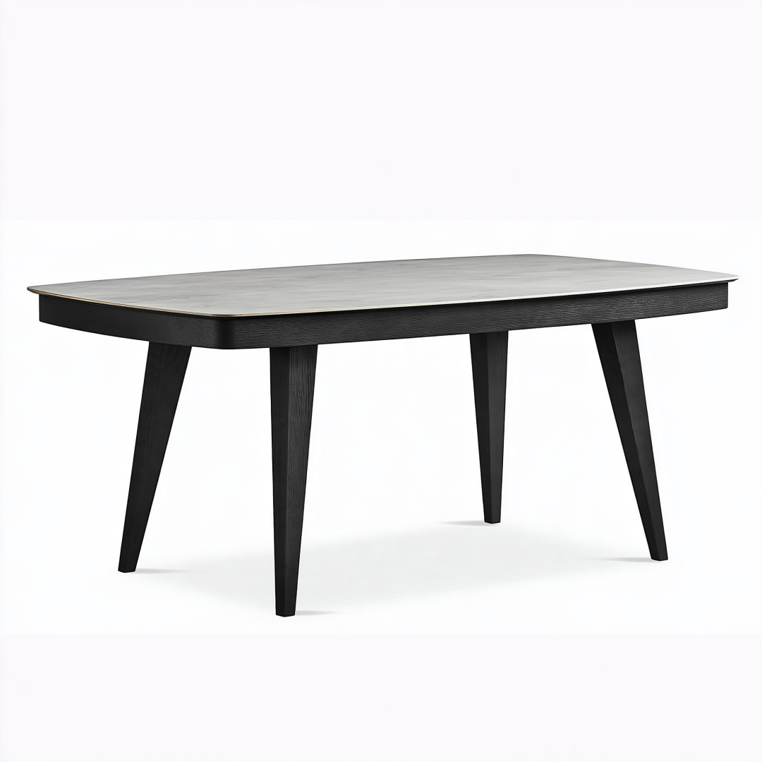 Table à manger 160 x 80 cm noir et gris - plateau aspect pierre structure en bois style contemporain